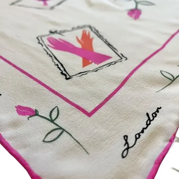 Lulu Guinness "We Suffer to Be Beautiful" Pink White Silk Square Scarf - Picture 6 of 9